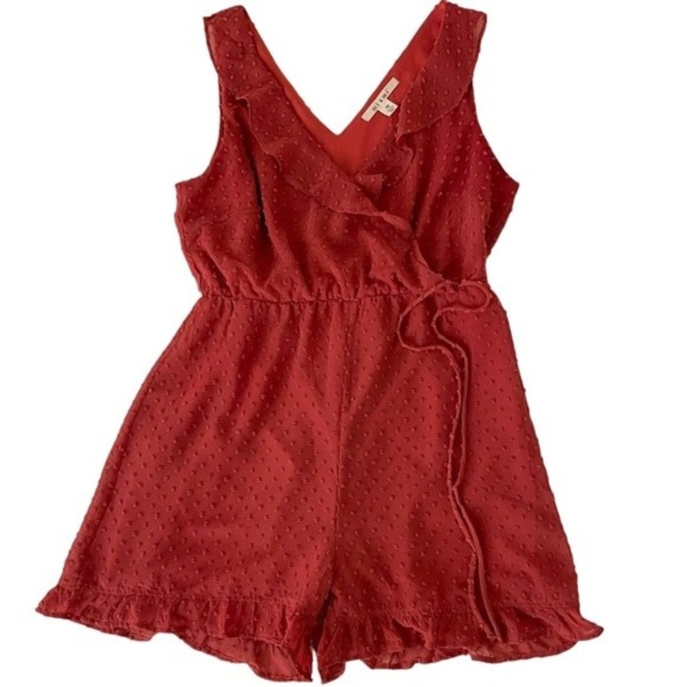 Francesca’s Sleeveless Women’s Medium Romper with Ruffle Details in Brick